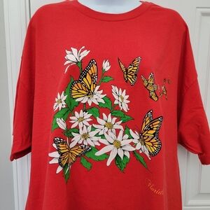 Hanes Heavyweight 50/50 Red Womens T Shirt Monarch Butterflies Florida Size XXL